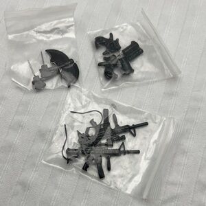 Black Novelty Charm Earrings - Pistol, Guns & Hatchet Earrings 3 Pair